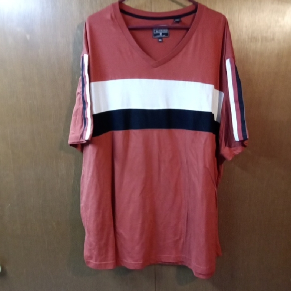 Premium Expression Other - PX Clothing Men's Rust With Black & White Stripe V-Neck Shirt